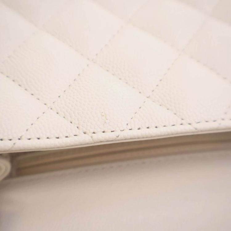 Pre Owned Chanel Mini White Caviar Square Classic Flap Bag
