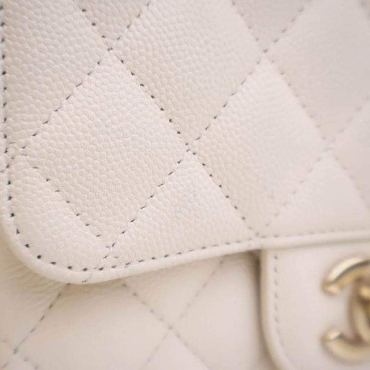 Pre Owned Chanel Mini White Caviar Square Classic Flap Bag