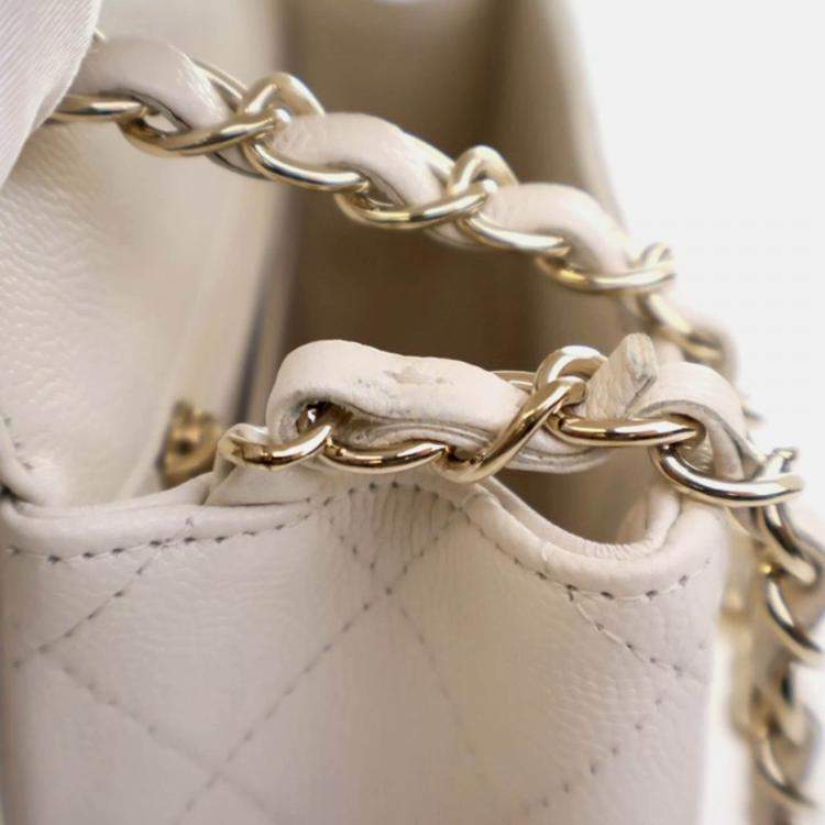 Pre Owned Chanel Mini White Caviar Square Classic Flap Bag
