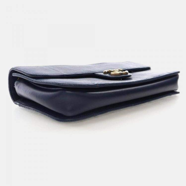 Pre Owned Chanel Perfect Edge Flap Bag Medium Blue Lizard Shoulder Bag