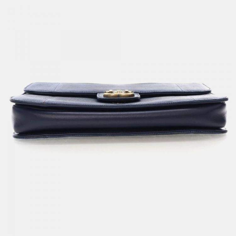 Pre Owned Chanel Perfect Edge Flap Bag Medium Blue Lizard Shoulder Bag