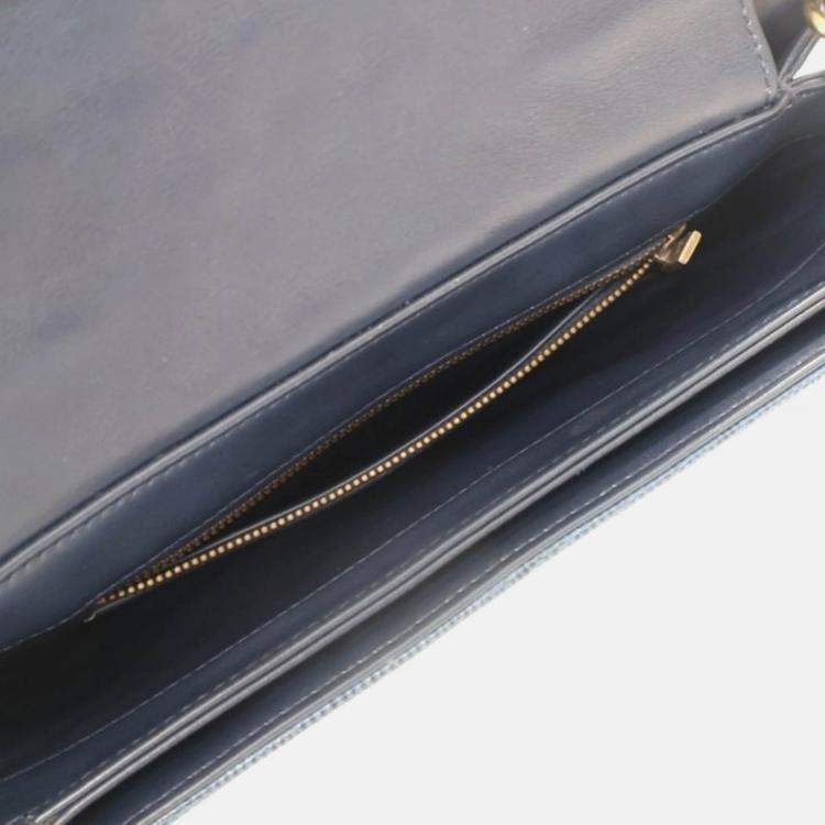 Pre Owned Chanel Perfect Edge Flap Bag Medium Blue Lizard Shoulder Bag