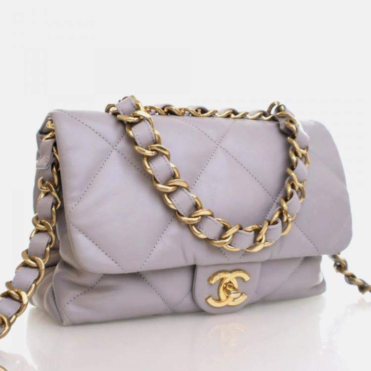 Pre Owned Chanel Small Grey Lambskin Chain Top Handle Flap Bag 