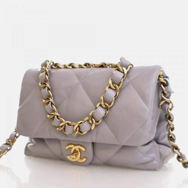 Pre Owned Chanel Small Grey Lambskin Chain Top Handle Flap Bag 