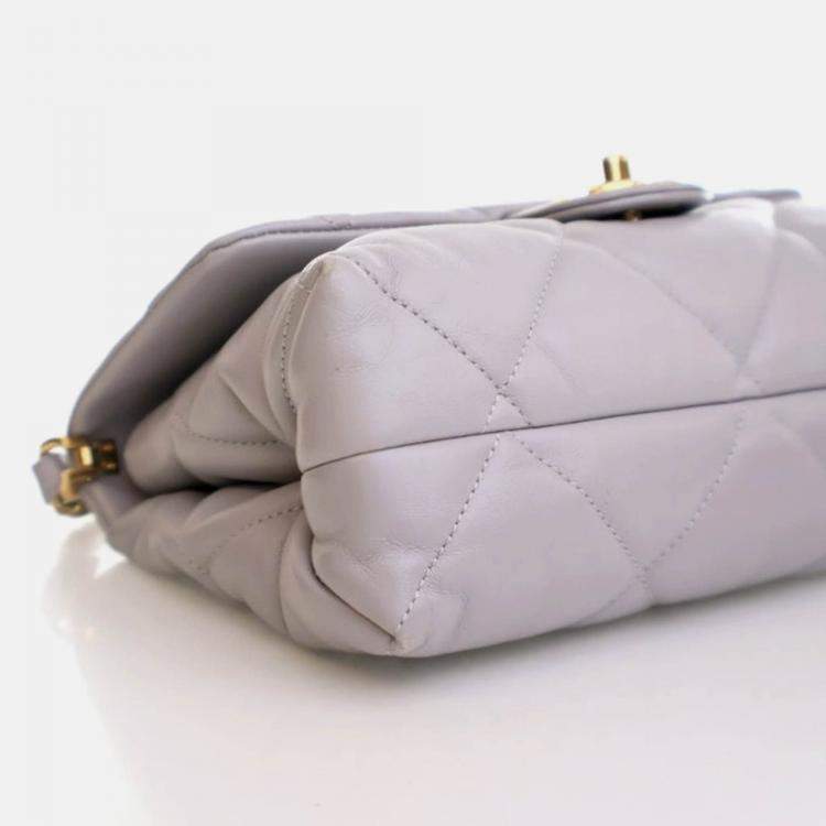Pre Owned Chanel Small Grey Lambskin Chain Top Handle Flap Bag 