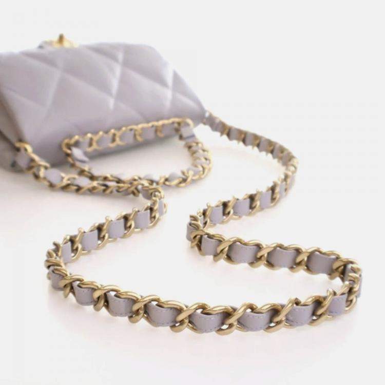 Pre Owned Chanel Small Grey Lambskin Chain Top Handle Flap Bag 