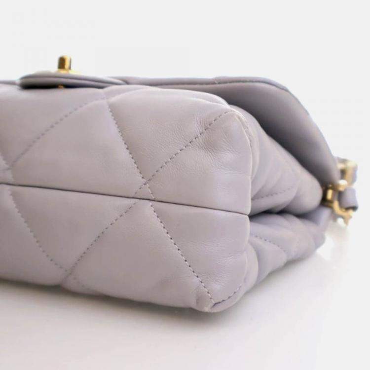 Pre Owned Chanel Small Grey Lambskin Chain Top Handle Flap Bag 