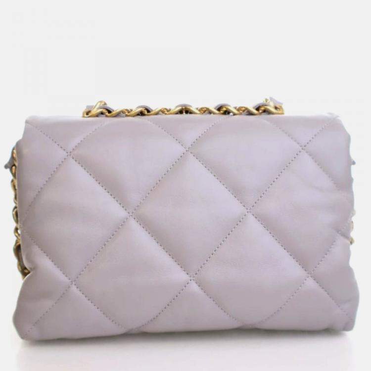 Pre Owned Chanel Small Grey Lambskin Chain Top Handle Flap Bag 