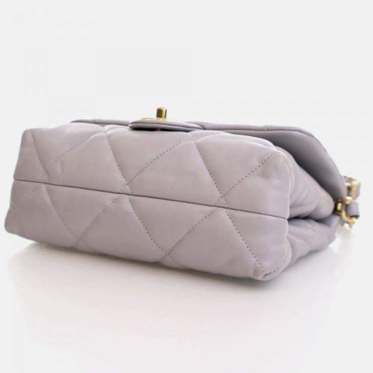 Pre Owned Chanel Small Grey Lambskin Chain Top Handle Flap Bag 