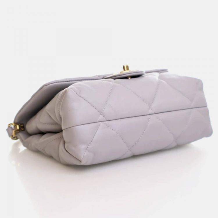 Pre Owned Chanel Small Grey Lambskin Chain Top Handle Flap Bag 