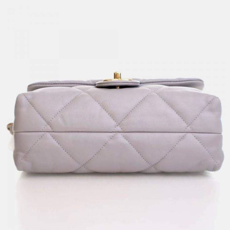 Pre Owned Chanel Small Grey Lambskin Chain Top Handle Flap Bag 