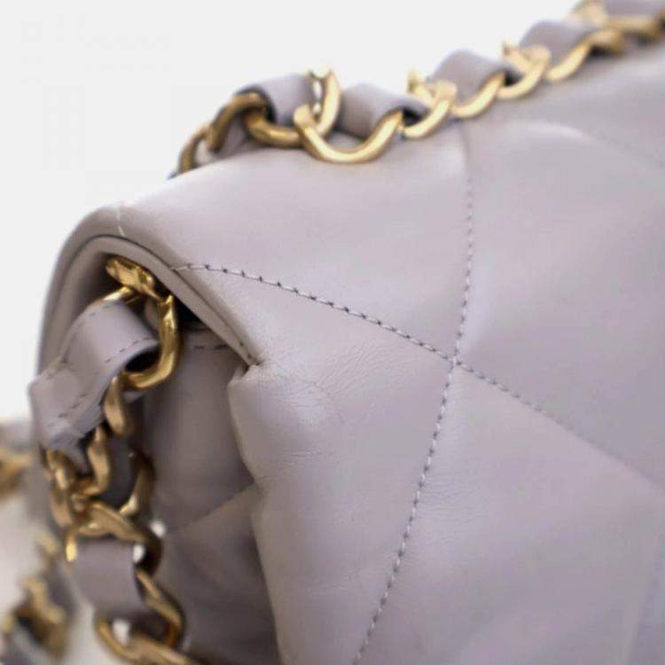 Pre Owned Chanel Small Grey Lambskin Chain Top Handle Flap Bag 