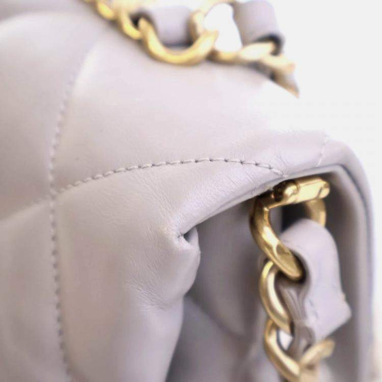 Pre Owned Chanel Small Grey Lambskin Chain Top Handle Flap Bag 