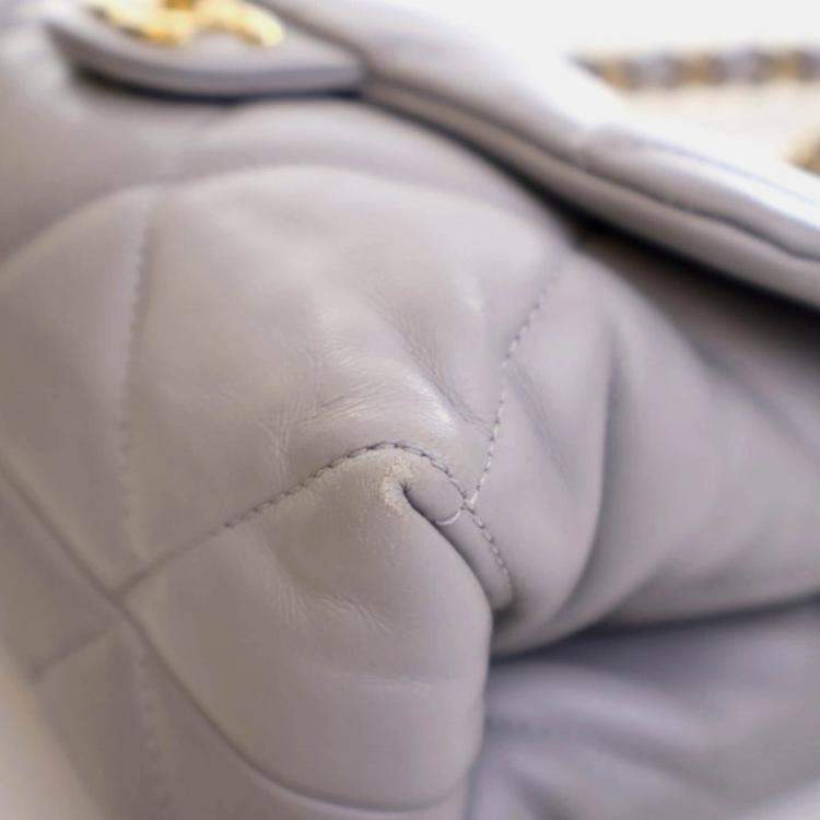 Pre Owned Chanel Small Grey Lambskin Chain Top Handle Flap Bag 