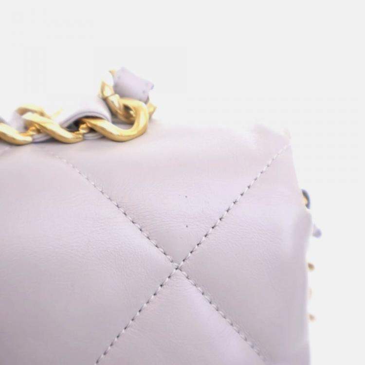 Pre Owned Chanel Small Grey Lambskin Chain Top Handle Flap Bag 