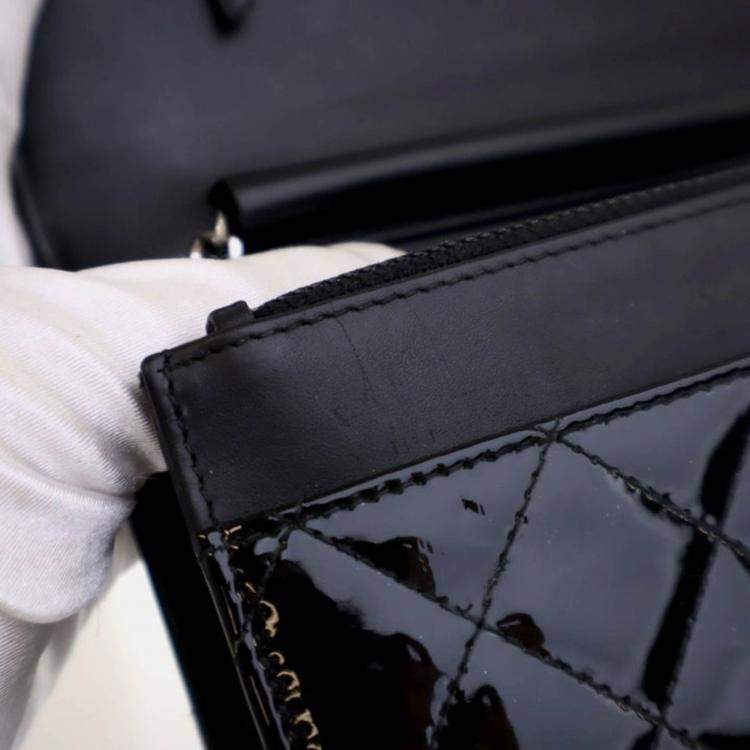 Pre Owned Chanel Classic Wallet On Chain Black Patent Leather Wallet On Chain 