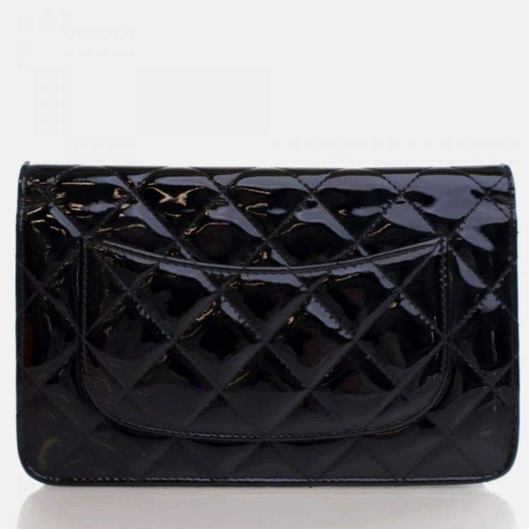 Pre Owned Chanel Classic Wallet On Chain Black Patent Leather Wallet On Chain 