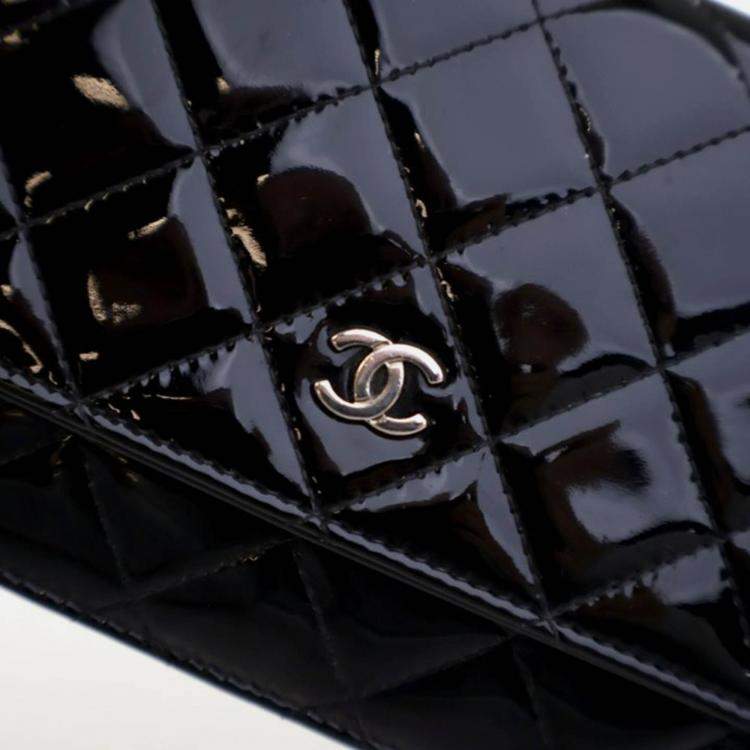 Pre Owned Chanel Classic Wallet On Chain Black Patent Leather Wallet On Chain 