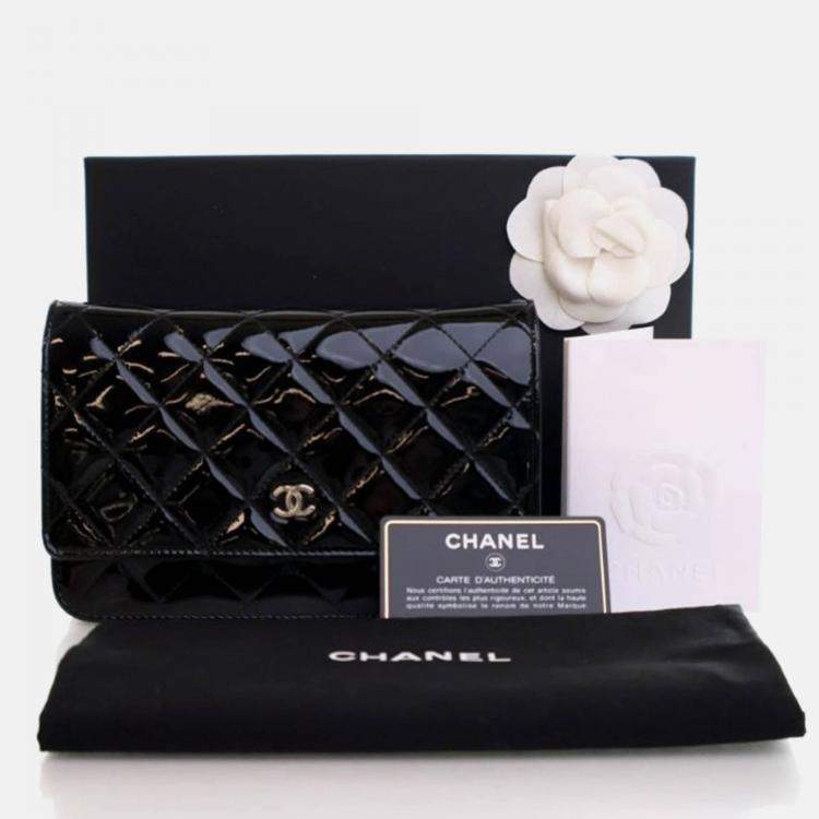 Pre Owned Chanel Classic Wallet On Chain Black Patent Leather Wallet On Chain 