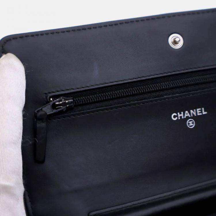 Pre Owned Chanel Classic Wallet On Chain Black Patent Leather Wallet On Chain 