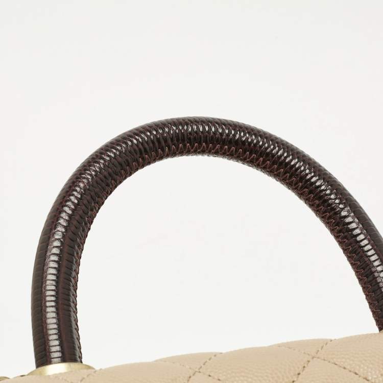 Pre Owned Chanel Beige/Brown Quilted Caviar Leather Mini Coco Top Handle Bag
