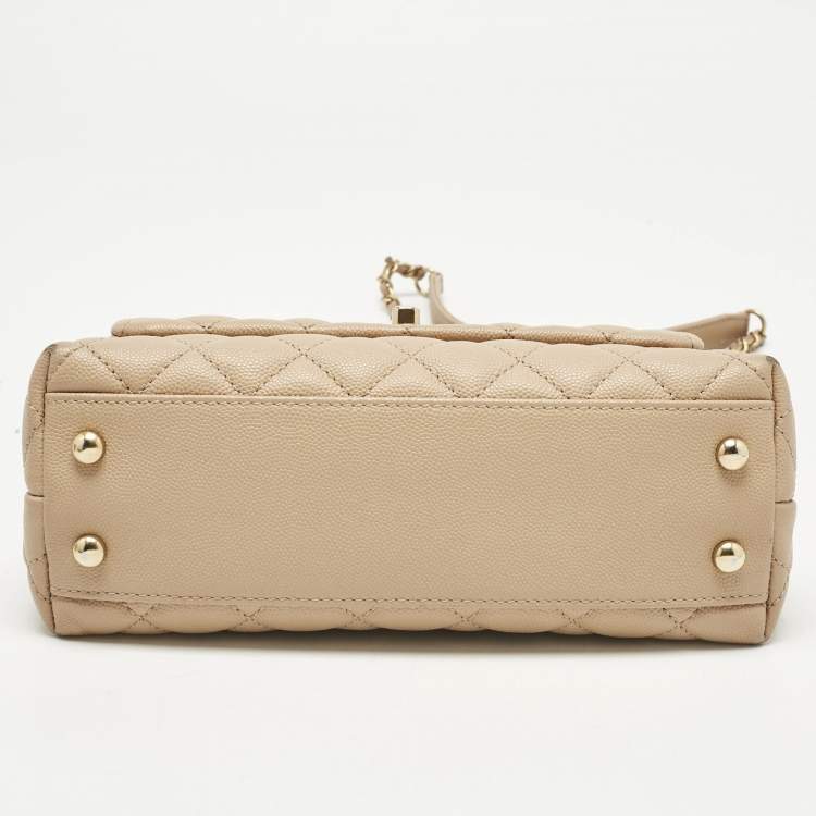 Pre Owned Chanel Beige/Brown Quilted Caviar Leather Mini Coco Top Handle Bag