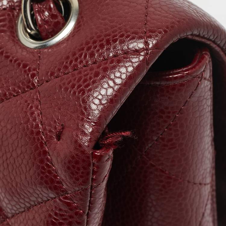Pre Owned Chanel Dark Red Quilted Caviar Leather Maxi Classic Single Flap Bag