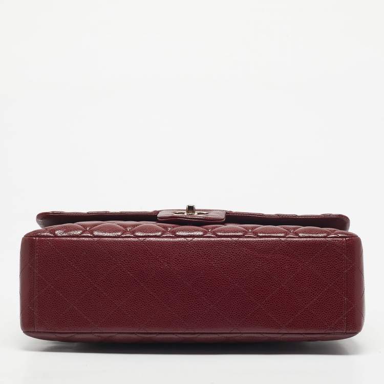 Pre Owned Chanel Dark Red Quilted Caviar Leather Maxi Classic Single Flap Bag