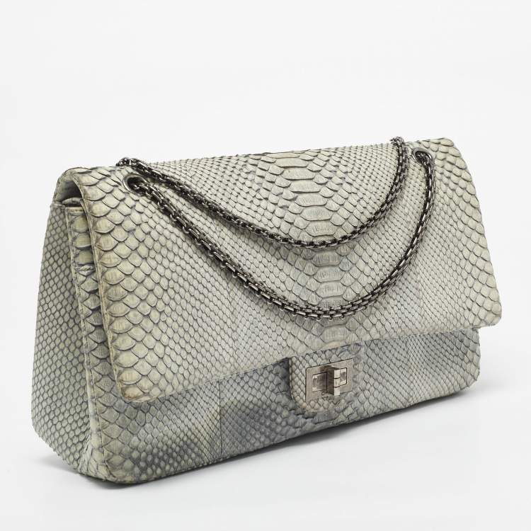Pre Owned Chanel Grey Python Reissue 2.55 Classic 228 Flap Bag