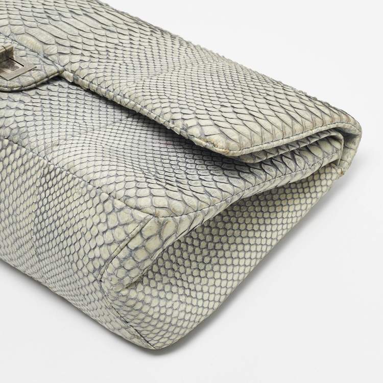 Pre Owned Chanel Grey Python Reissue 2.55 Classic 228 Flap Bag