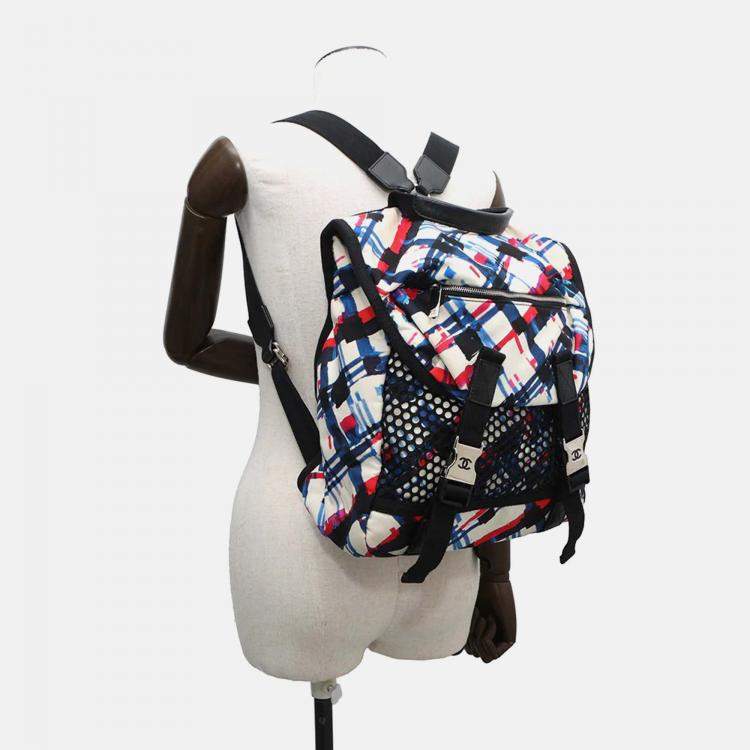 Pre Owned Chanel Airline White Multicolor Nylon Backpack