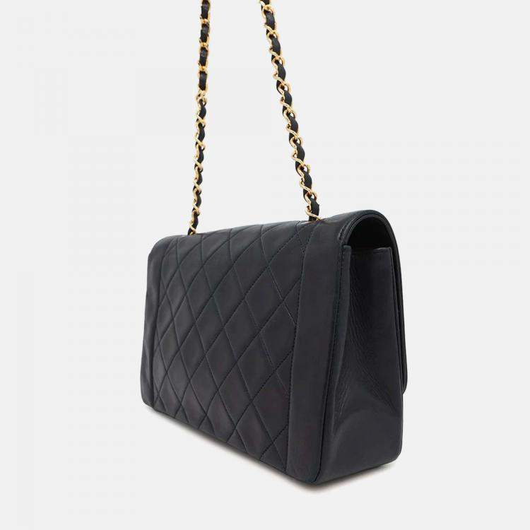 Pre Owned Chanel Diana Navy Lambskin Chain Shoulder Bag