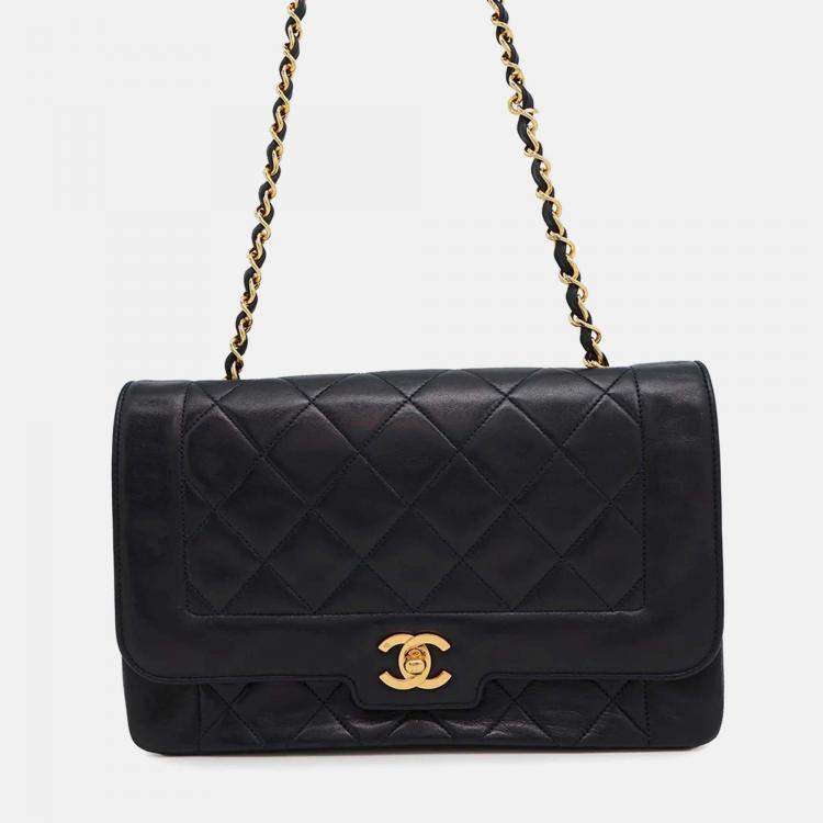 Pre Owned Chanel Diana Navy Lambskin Chain Shoulder Bag