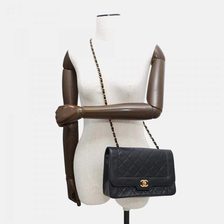 Pre Owned Chanel Diana Navy Lambskin Chain Shoulder Bag