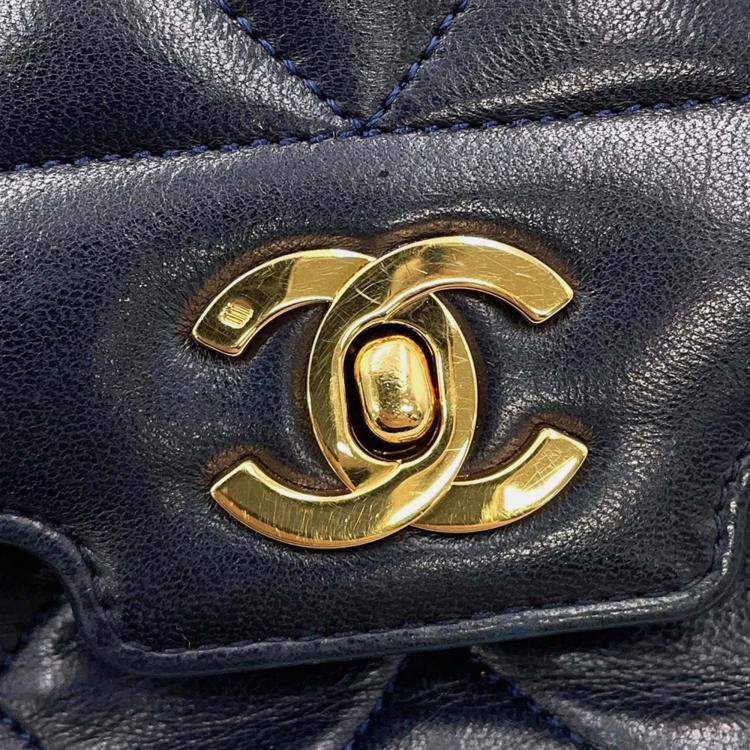 Pre Owned Chanel Diana Navy Lambskin Chain Shoulder Bag