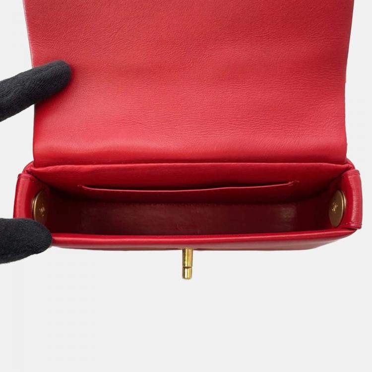 Pre Owned Chanel Nailed CC Mini Red Lambskin Chain Shoulder Bag
