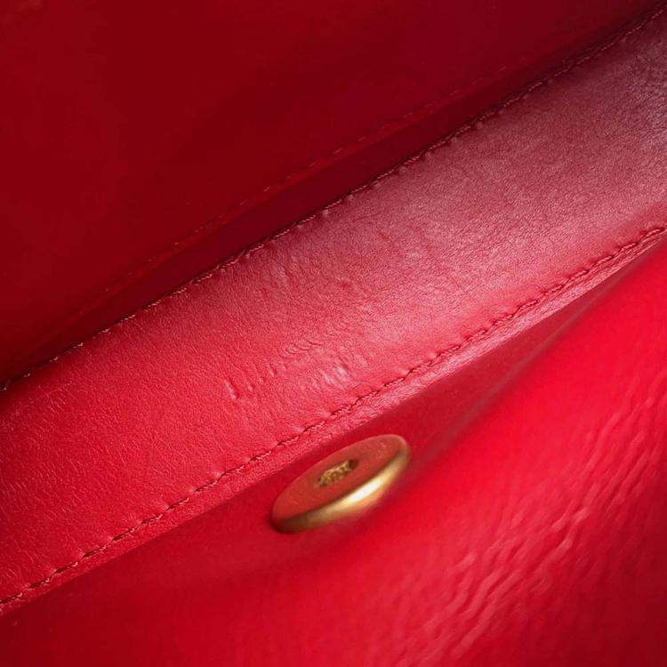 Pre Owned Chanel Nailed CC Mini Red Lambskin Chain Shoulder Bag