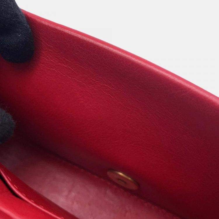 Pre Owned Chanel Nailed CC Mini Red Lambskin Chain Shoulder Bag