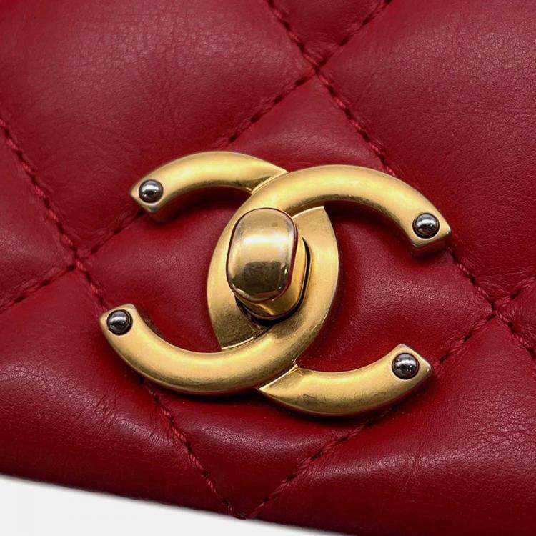 Pre Owned Chanel Nailed CC Mini Red Lambskin Chain Shoulder Bag