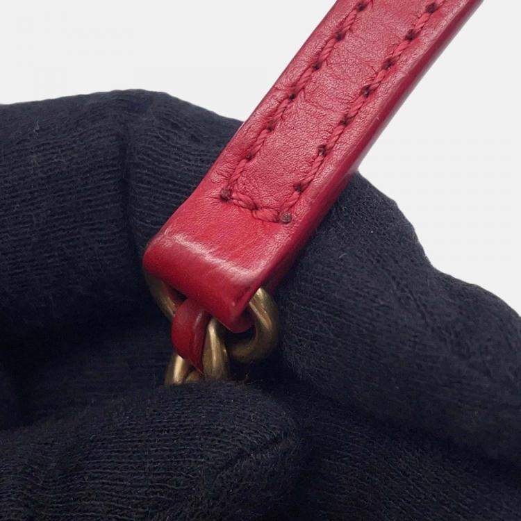 Pre Owned Chanel Nailed CC Mini Red Lambskin Chain Shoulder Bag