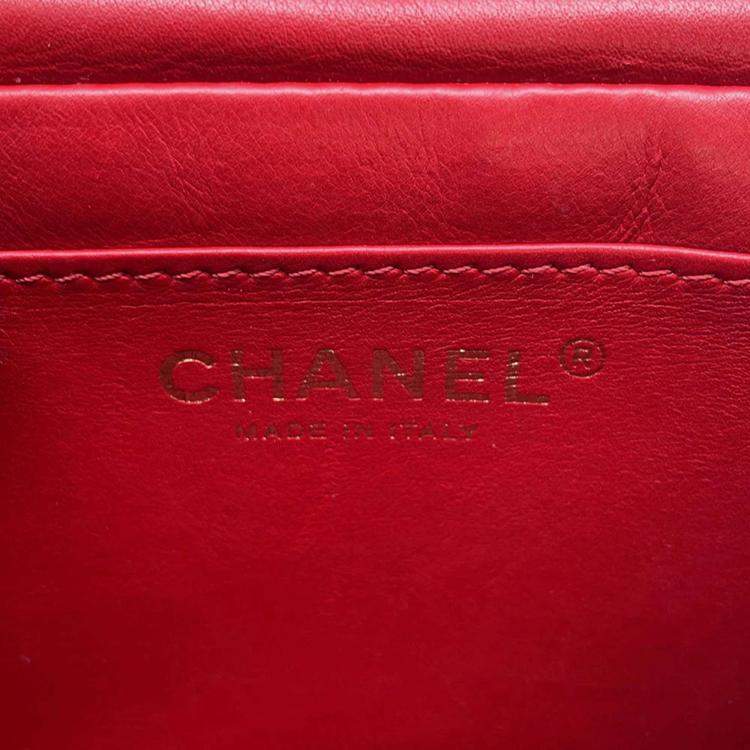 Pre Owned Chanel Nailed CC Mini Red Lambskin Chain Shoulder Bag
