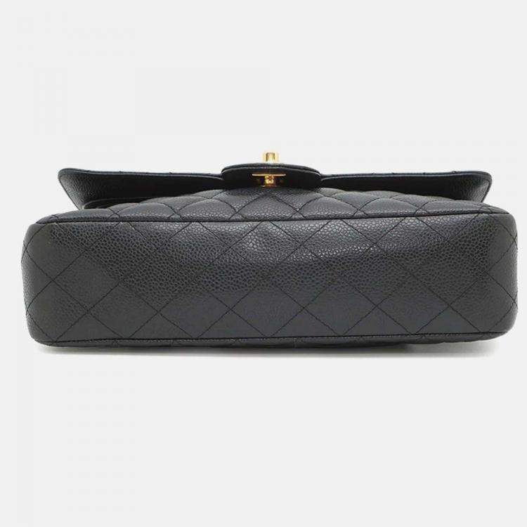 Pre Owned Chanel Classic Double Flap Medium Black Caviar Leather Chain Shoulder Bag