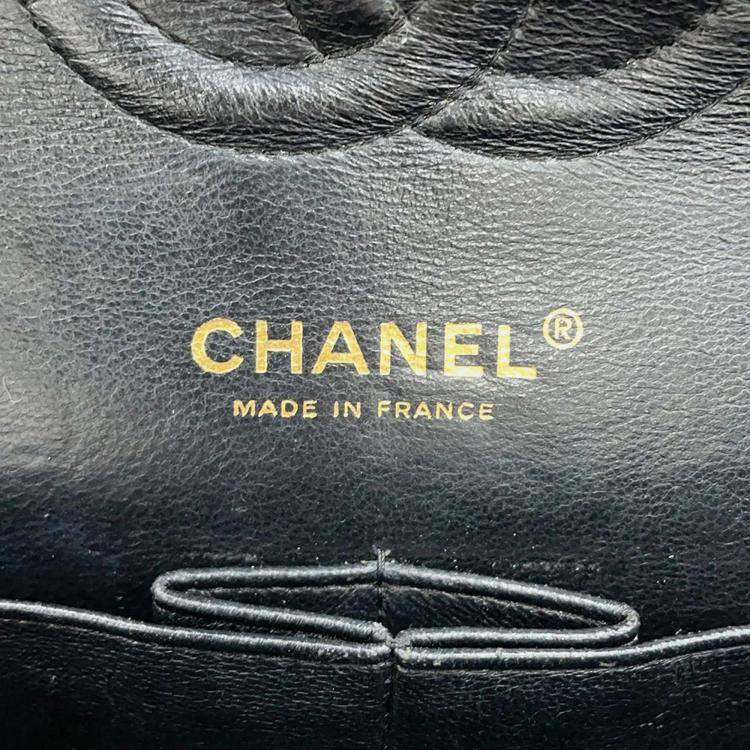 Pre Owned Chanel Classic Double Flap Medium Black Caviar Leather Chain Shoulder Bag