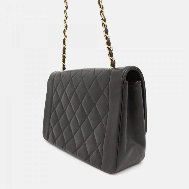 Pre Owned Chanel Diana Matelasse Black Lambskin Chain Shoulder Bag