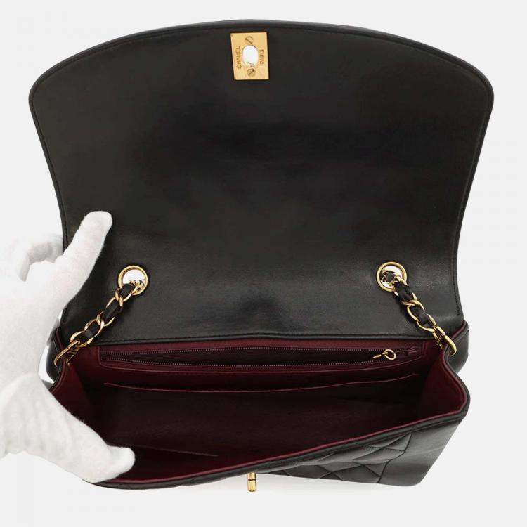 Pre Owned Chanel Diana Matelasse Black Lambskin Chain Shoulder Bag