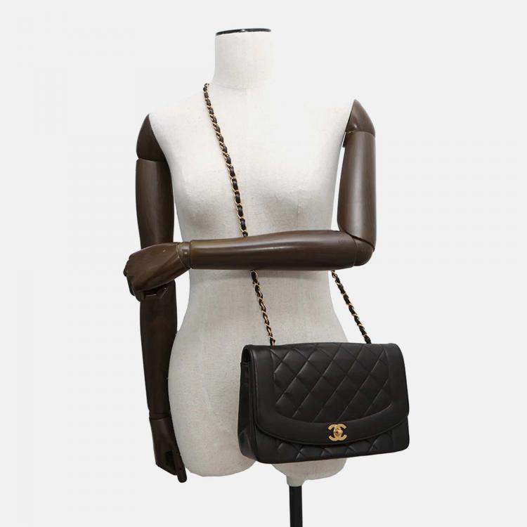 Pre Owned Chanel Diana Matelasse Black Lambskin Chain Shoulder Bag