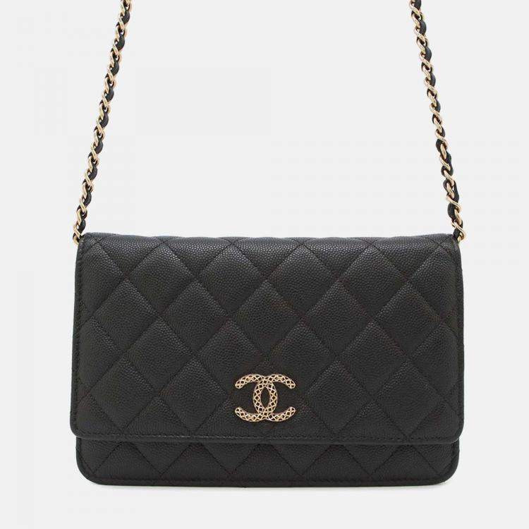 Pre Owned Chanel Classic Black Caviar Leather Wallet On Chain 