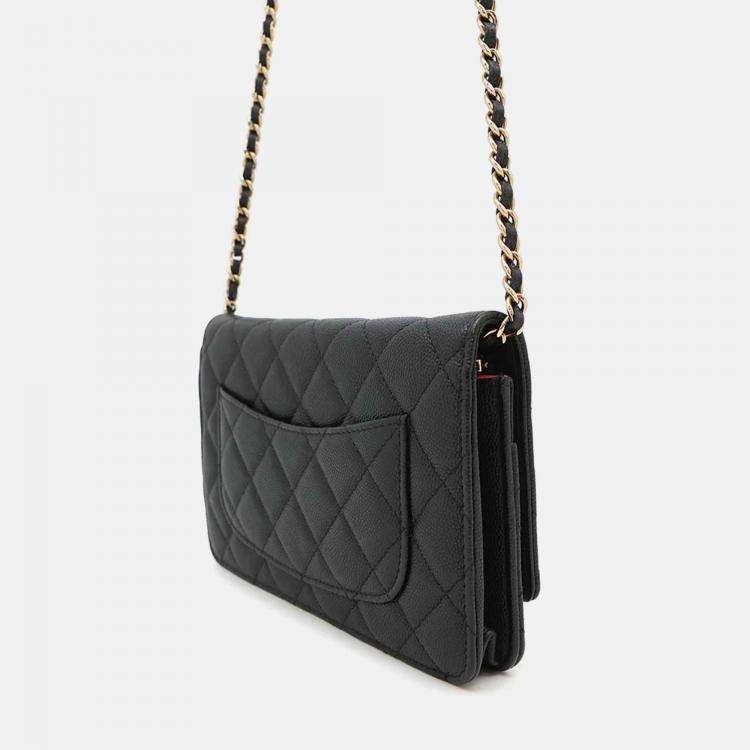 Pre Owned Chanel Classic Black Caviar Leather Wallet On Chain 