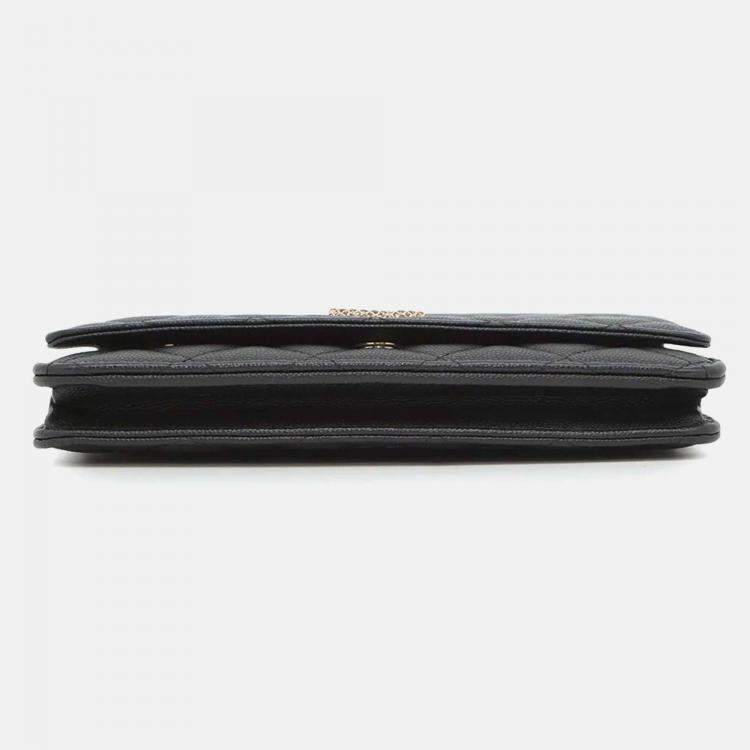 Pre Owned Chanel Classic Black Caviar Leather Wallet On Chain 