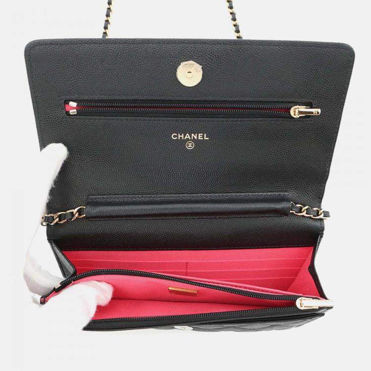Pre Owned Chanel Classic Black Caviar Leather Wallet On Chain 